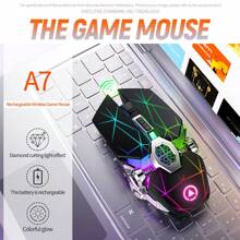 符合人體工學的RGB靜音遊戲滑鼠，LED背光，1600DPI可充電USB無線辦公機械滑鼠，適用於PC筆記型電腦玩家，通用型黑色 - 黑色 - 查看 1