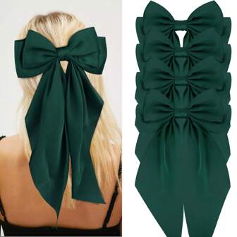 1/2/4pcs Green Hair Bows Big Satin Bows Women Hair Barrettes Cute Large Hair Clips Wedding Bride Bachelor Party Hair Bows Claw Clips, School Stuff, Hair Accerssories
