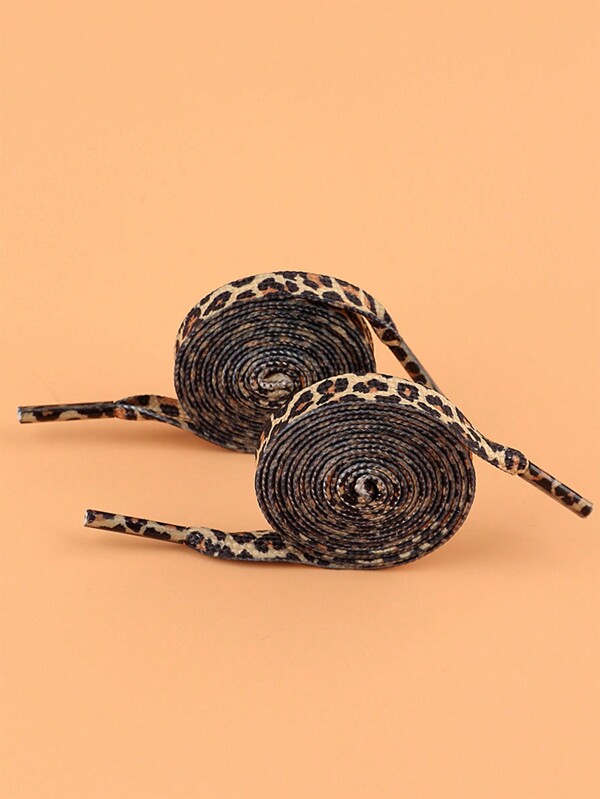 1 Pair Beige Leopard Print Flat Shoelaces, Suitable For Sneakers, Athletic Shoes, And Canvas Shoes