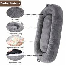 Dog Bed, Giant Dog Bed For Human, 71"X 43.3"X 10" Washable Human Size Bed, Plush Dog Bed For People Adults, Large Dog Bed - Màu xám đen - Xem 4