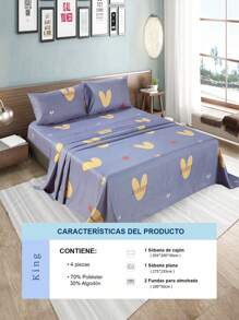 Juego De Sábanas Navideñas De Tamaño Matrimonial De 4 Piezas, Sábanas De Microfibra Suave, Estampado De Vacaciones Navideñas, Perfecto Para Navidad y Año Nuevo (1 Sábana De Cajón, 1 Sábana Plana y 2 Funda Para Almohada) - Azul Grisaseo/Corazones - Ver 6