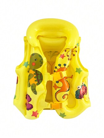 1 pieza Chaleco de natación amarillo lindo de 2 colores, amarillo y naranja, chaleco de ayuda a la flotabilidad con dibujos animados, chaleco inflable portátil para natación, esnórquel, kayak, botes de remo y otros deportes acuáticos de bajo impacto, chaleco inflable para esnórquel, chaquetas de esnórquel