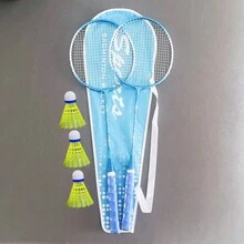 Conjunto de raquetas de bádminton, raquetas de ocio duraderas y livianas, 2 raquetas, 1 bolsa y 3 volantes de nylon - Azul - Ver 3