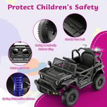 Ride On Truck,12V Kids Electric Vehicles With Parent Remote Control,Spring Suspension,Safety Belt,LED Headlights,Music Player&Horn,Low Battery Voice Prompt - Black - View 6