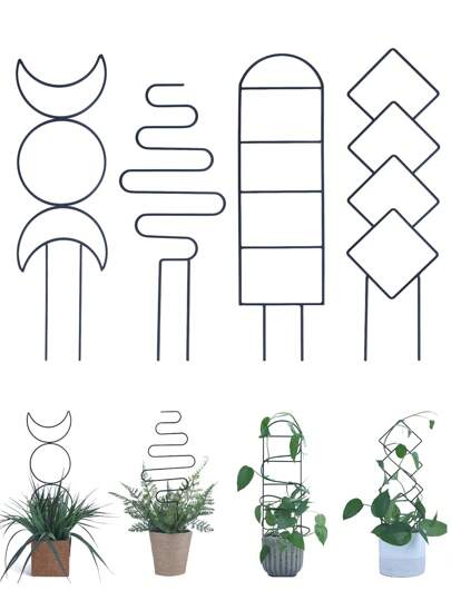 4Pack Indoor Plant Trellis For Climbing Plants ,13Inch Small Garden Metal Houseplant Trellis For Potted Plants Outdoor With 4 Patterns For Vine Ivy Flower Plant Support