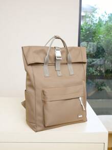 1pc Women Solid Color Functional Backpack Suitable For Commuting And Travel, Women Simple Casual Functional Backpack, Women Solid Color Functional Backpack, Women Simple Sporty Black Backpack, School Backpack - Khaki - View 3