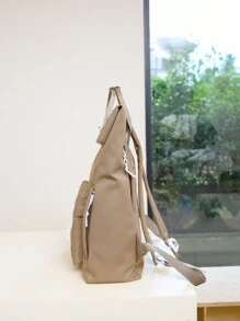 1pc Women Solid Color Functional Backpack Suitable For Commuting And Travel, Women Simple Casual Functional Backpack, Women Solid Color Functional Backpack, Women Simple Sporty Black Backpack, School Backpack - Khaki - View 5