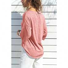 Women's 3/4 Sleeve T-Shirt Summer V-Neck Top Vintage Cotton Basic T-Shirt - Pink - View 2