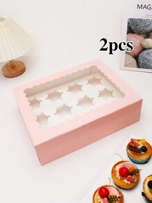 2 piezas/4 piezas Cajas de papel para cupcakes con ventana transparente para mostrar, con capacidad para 12 cupcakes, caja de tamaño grande, ideal para regalos de cumpleaños, bodas, San Valentín, cajas de embalaje para pasteles, fiestas, bolsas de regalo para cocinas - Papel - Ver 19