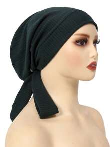 1 pièce Turban musulman avec longue queue et motif de vague de bandeau, bonnet de chimiothérapie pour femmes