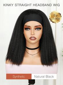 26 Inches Kinky Straight Headband Wig For Women Yaki Straight Wigs With Black Headband Kinky Afro Wigs For Momen For Daily Party ,Halloween, Cosplay,Christmas, Parties, Etc.