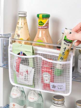 1pc/2pcs/3pcs Double-Layer Refrigerator Hanging Storage Mesh Bag (Random Color) Multi-Functional Refrigerator Side Door Storage Hanging Pocket