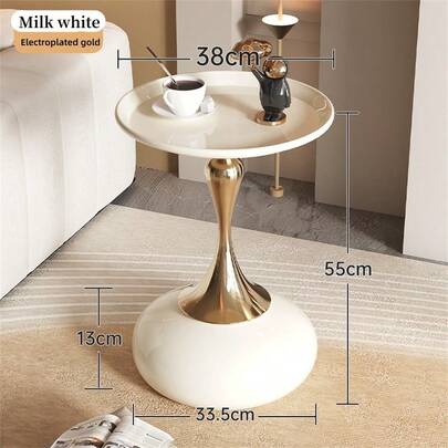 这是一份特别的礼物，可以送给刚刚搬家的家人和朋友。采用抛光和焊接工艺手工打造。白色圆形咖啡桌，黑色创意边柜。