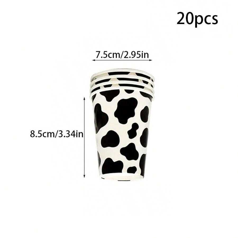 20pcs Cow Themed Party Disposable Paper Cups, Ideal For Birthday Party