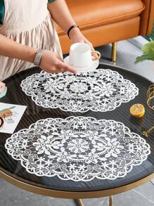 1 cái / 2 cái Miếng lót bàn hình bầu dục thêu ren rỗng, Trang trí phòng ăn nhà bếp, Cách nhiệt, Chống trầy xước, Chống bụi, Thích hợp cho đám cưới, tiệc tùng, quà tặng, sinh nhật, Giáng sinh - trắng - Xem 1