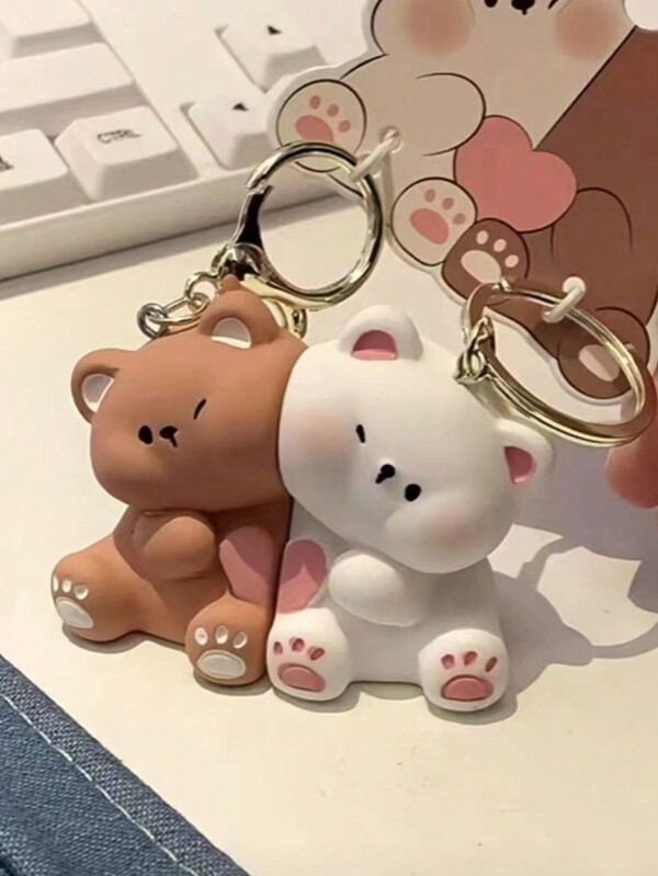 Chaveiro Magnético Miniatura Pingente Casal Urso Cartoon Fofo com Coração "Você", Brinde Dia dos Namorados, Lembrança, Acessório de Carro, Charme de Bolsa, Escola