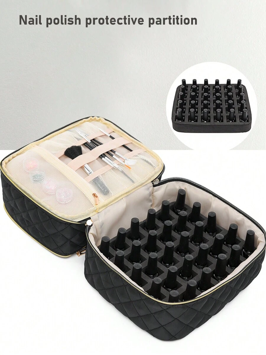 Estuche portátil para esmaltes de uñas, Bolsa de almacenamiento para esmaltes de uñas de doble capa - para lámpara de secado de uñas y botellas, organizador de esmaltes de uñas con divisor ajustable, para kit de manicura,cosmetiquera neceser neceseres de maquillaje