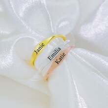 Custom Delicate Name Ring,Custom Stacking Rings,Skinny Custom Ring,Bridesmaids Gift,Baby Name Mom Gift - Gold - View 2
