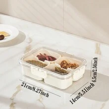 Divided Serving Tray With Lid And Handle, Portable Snack Containers Snackle Box Snack Tray With Lid, Veggie Tray Charcuterie Boxes Fruit Tray Candy Organizer - Cream - View 7