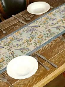 1 Stück Tischläufer mit Vogelmuster, Landhausstil, 33cm * 183cm / 13 Zoll * 72 Zoll Rechteckform, einseitig Muster, Tischläufer für Heimdekoration, Küchendekoration, einfach und elegant, geeignet für Heimküchendekoration und Event-Partydekoration