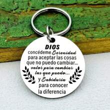 1 pieza Llavero de oración Serenidad en español para hombres, sencillo llavero inspirador de acero inoxidable, regalo de motivación - Plateado - Ver 7
