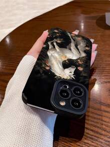 1 pièce Étui de téléphone en faux 3D souple anti-chute élégant avec motif de cheval blanc et rose noble, compatible avec iPhone et Samsung - Multicolore - Voir 4