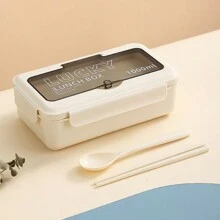 1 件，35 盎司便当盒，带 2 个隔层、筷子和勺子 - 防漏，方形塑料食品容器 - 可放入微波炉/洗碗机/冰箱，耐用便携 - 非常适合工作和旅行，保温午餐盒类别