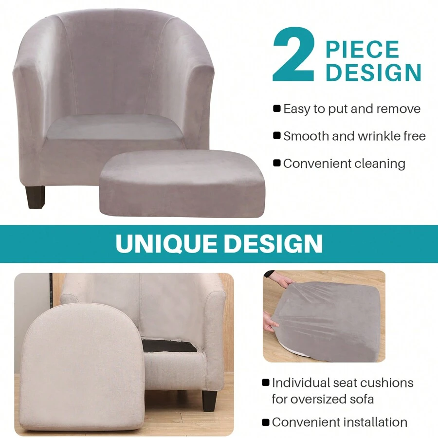 2Pcs/Set Stretch Tub Chair Covers Club Velvet Armchair Slipcovers For Dining Home Living Room Club Bar Chair Slipcovers - Light Grey - View 1