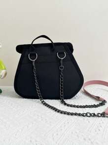 New Cute Cartoon Anime Girly Handbag Fashionable Color Block Portable Metal Chain Shoulder Crossbody Bag Simple And Stylish Cake Bag Suitable For Commuting, Daily Outings, Shopping And Dating.
