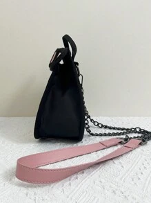 New Cute Cartoon Anime Girly Handbag Fashionable Color Block Portable Metal Chain Shoulder Crossbody Bag Simple And Stylish Cake Bag Suitable For Commuting, Daily Outings, Shopping And Dating.