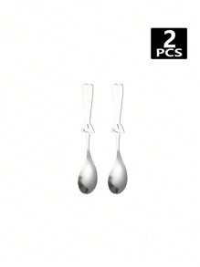 2/6/12/24pcs Stainless Steel Heart Shaped Coffee Spoons, Dessert Spoons, Ice Cream Spoons, Suitable For Valentines Day Gifts, Coffee, Desserts,School Supplies - Silver - View 5