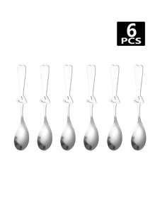 2/6/12/24pcs Stainless Steel Heart Shaped Coffee Spoons, Dessert Spoons, Ice Cream Spoons, Suitable For Valentines Day Gifts, Coffee, Desserts,School Supplies - Silver - View 6