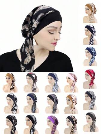 1pc Women's Multi-Functional Milk Silk Sweat Cloth Print Scarf Cap, Soft & Skin-Friendly, Stretchy Elasticity, Suitable For Daily Wear And Leisure Activities Including Sleeping And Traveling