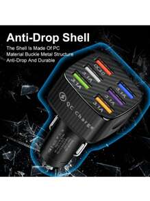 1pc Car Charger 6 USB Porous QC3.0 Fast Charging Car Smartphone Charger - White - View 4