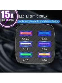 1pc Car Charger 6 USB Porous QC3.0 Fast Charging Car Smartphone Charger - White - View 11