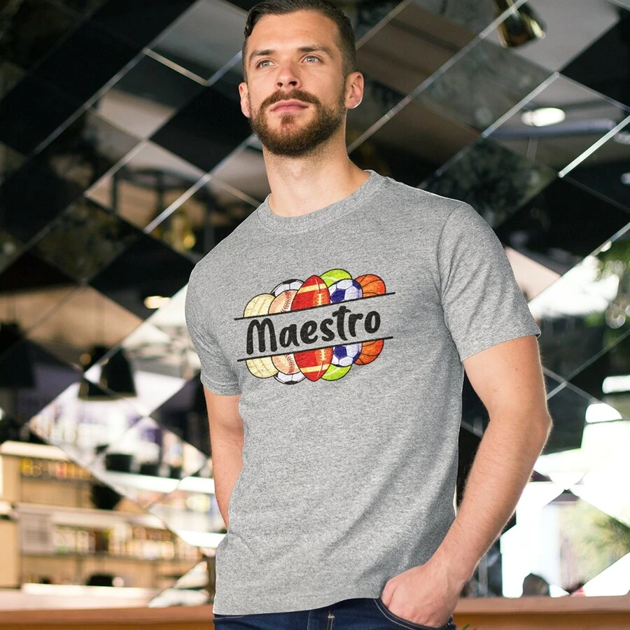 Playera de Moda Para Hombre 1 Pza Estampado Balones Maestro | Día del Maestro - Gris - Ver 1