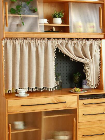 ستارة نافذة مكونة من خليط قماش كتان فاتح اللون قطعة واحدة، بطراز يابانى ريفى مع حاشية شرشوب دانتيل، ويمكن استخدامها كحاجز غرفة، ستارة نافذة صغيرة، ديكور للغرفة المعيشية، غرفة النوم، الخزانة والباب