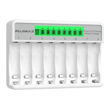 PUJIMAX AA/AAA1.2V NiMH Battery Smart Charger, 8 Independent Slots, With LCD Display, USB Charger, Fast Charging, Charging Protection, Home Essentials [Do Not Charge Disposable Batteries]