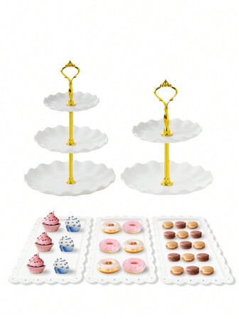 1/5pcs Plastic Cake Stand Dessert Plate Set, 2-Tier/3-Tier Dessert Display Rack, Round Multi-Layer Tray Suitable For Birthday, Wedding, Party