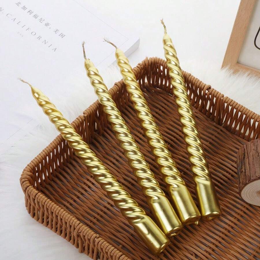 1pc Spiral Cone Shaped Metal Candle Stick, 4pcs/Box, 2*20cm Colorful