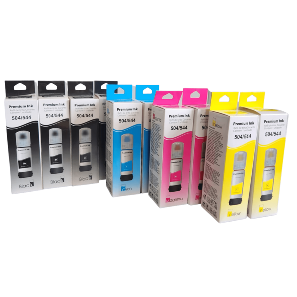 10 Tintas Compatível 544/504 Refil 70ml Para Impressora Ecotank L3108 / L 3110L / 3111 / L3118 / L3119 / L3150 / L3158 / L4150 /L4158 / L4160 / 4168 / L4250 /L6160 / L6161 / L6170 / L6171/ L 6178 / L6190 / L6191 / L6198