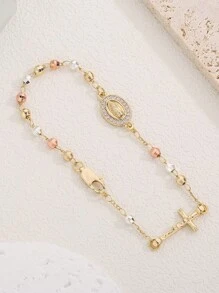 1 件经典铜三股串珠手工手链，带有圣母玛利亚抗过敏功能，非常适合女性朋友或女友日常佩戴，庆祝特殊场合