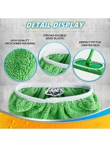 1pc/4pcs Microfiber Mop Cloth, Replacement Mop Heads, Washable And Durabel Mop Cloth, Flat Mop Cloth, Coral Fleece Mop Cloth, Replacement Mop Pads, Useful Tool, Cleaning Supplies, Cleaning Gadgets, Apartment Essentials, Ready For - Green - View 4