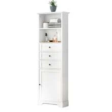 White Tall Storage Cabinet With 3 Drawers And Adjustable Shelves For Bathroom, Kitchen And Living Room, MDF Board With Painted Finish - White - View 8