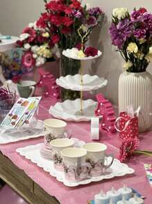 1/5pcs Plastic Cake Stand Dessert Plate Set, 2-Tier/3-Tier Dessert Display Rack, Round Multi-Layer Tray Suitable For Birthday, Wedding, Party - Pink - View 6