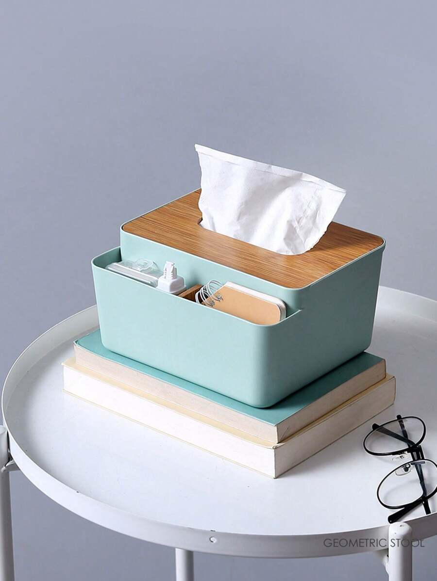 木製ティッシュボックス 兼 リモコン 収納ボックス、プラスチック製、シンプルで実用的、リビングルームのティッシュホルダー、1個入り