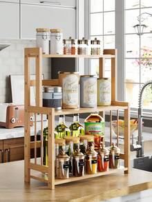 FURCHEN Bamboo Spice Rack, Kitchen Countertop Spice Rack Organizer, 3 Tier Free Standing Kitchen Organiser, Wooden Shelf For Storing Spices, Oil, Jars, Bottles, Natural - Multicolor - View 2