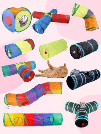 Túnel arcoíris para gato, túnel para gato interactivo con tres conexiones, juguete tubular plegable y de bricolaje, portátil para llevar y armar, disponible para uso exterior
