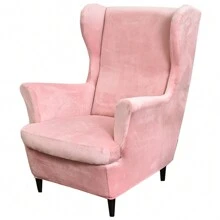 Velvet Wingback Chair Cover 2 Piece Set - 2 IN 1 Design Solid Soft Wing Back Arm Chair Covers Stretch Wing Chair Slipcover Furniture Protector For Living Room Bedroom Hotel - Pink - View 6