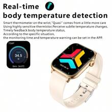 1 件多功能智能手表，配有大触摸屏显示屏、硅胶表带、多种运动模式、相机控制、社交应用通知，适合女性，非常适合送礼、日常使用和运动 - 金色 - 查看 4